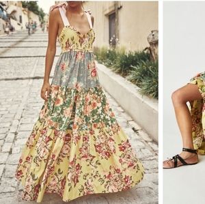 Free People Bluebell tiered maxi smocked dress in warm flowered combo